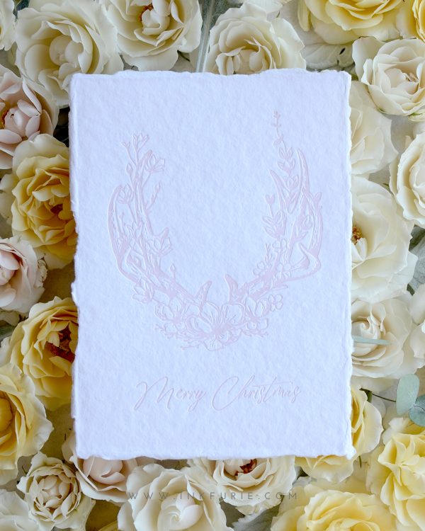 Letterpress Floral Antlers Christmas Card (Blush)