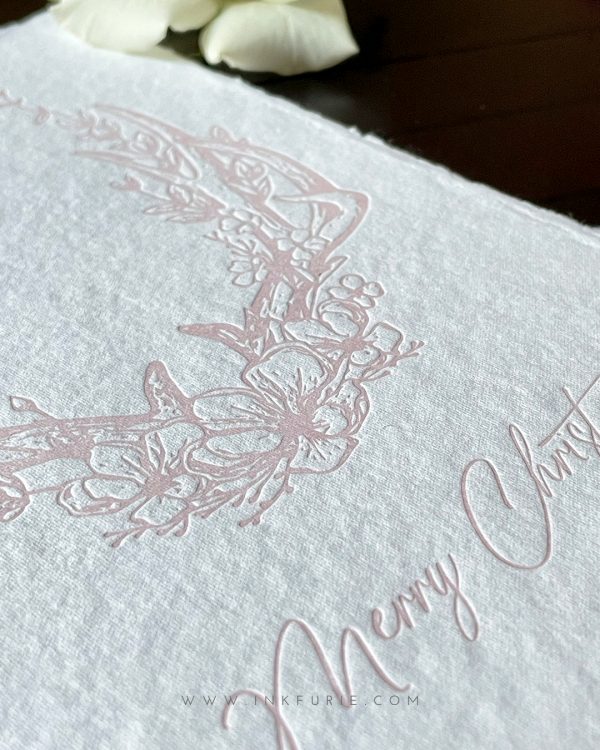 Letterpress Floral Antlers Christmas Card (Blush)